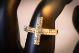 Yellow Gold Plated Sideways Cross with Cubic Zirconia
